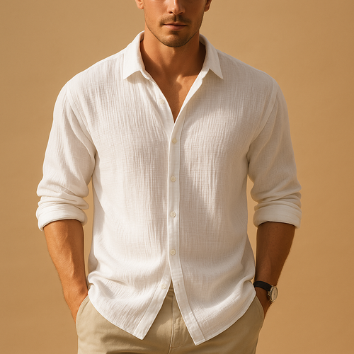 Casual long sleeve shirt with stand collar for men | Adrian