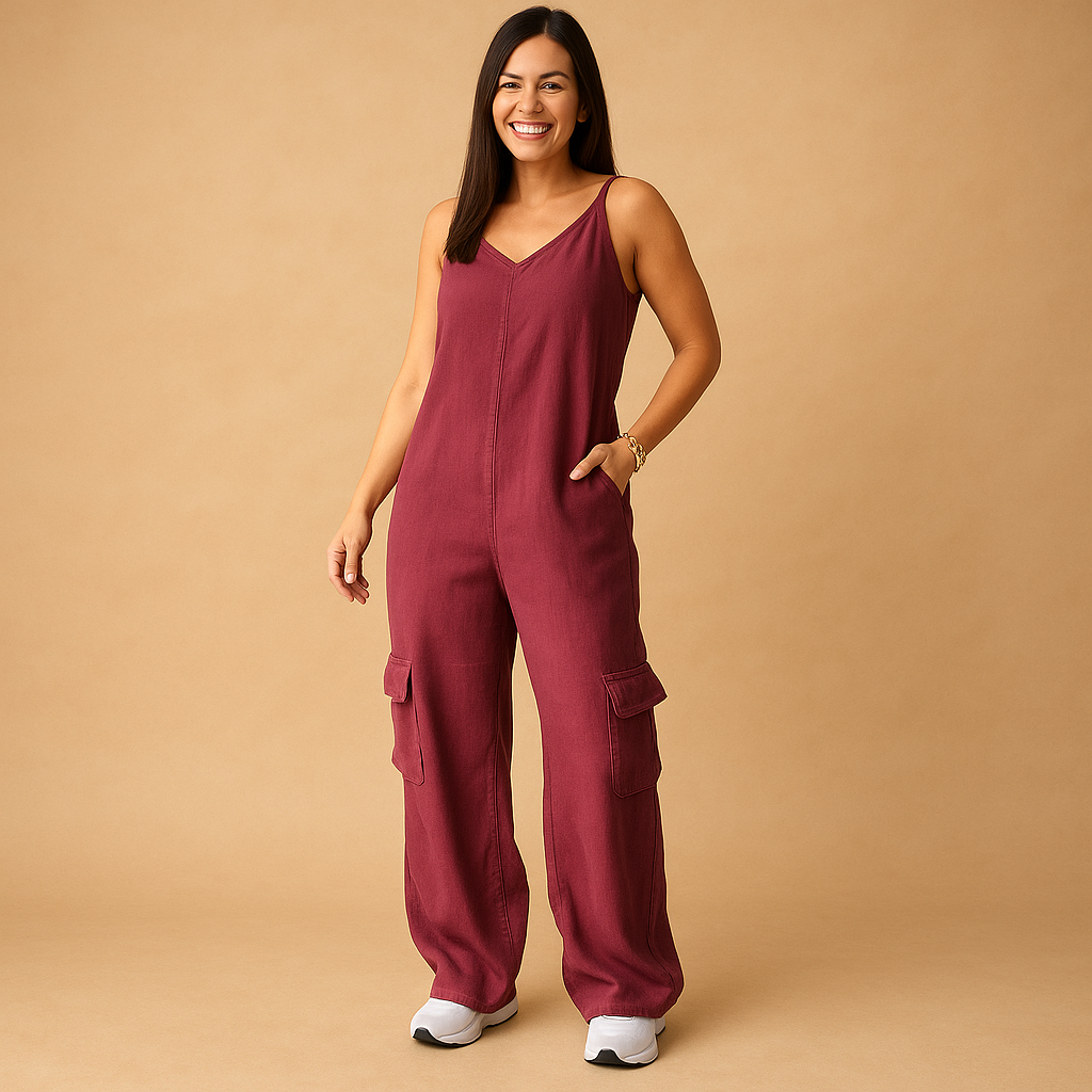 Denim V-neck jumpsuit for women | Sienna