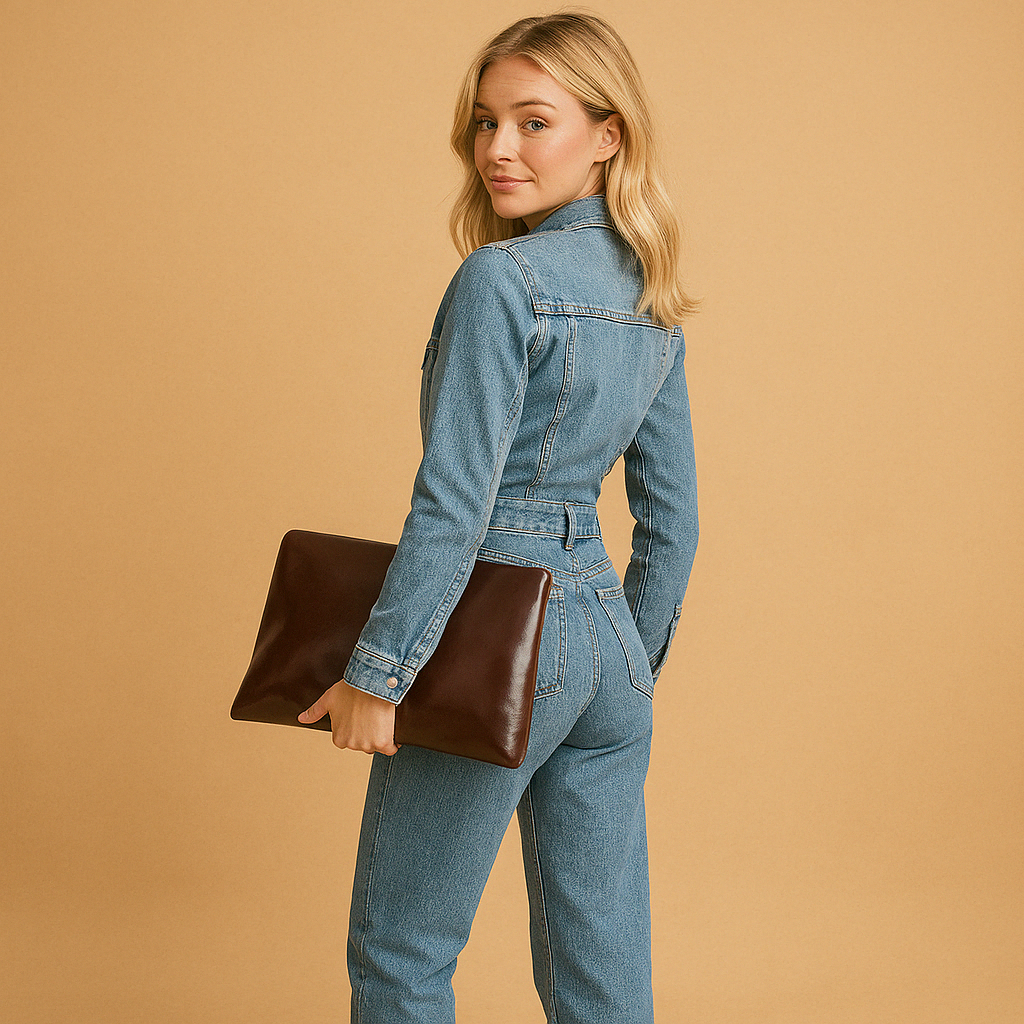Denim jumpsuit with long sleeves and straight legs for women | Dakota
