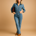 Denim jumpsuit with long sleeves and straight legs for women | Dakota