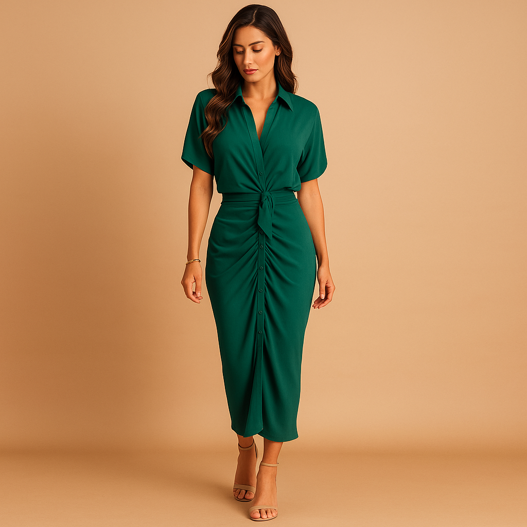 Elegant ankle length dress with V-neck for women | Selena