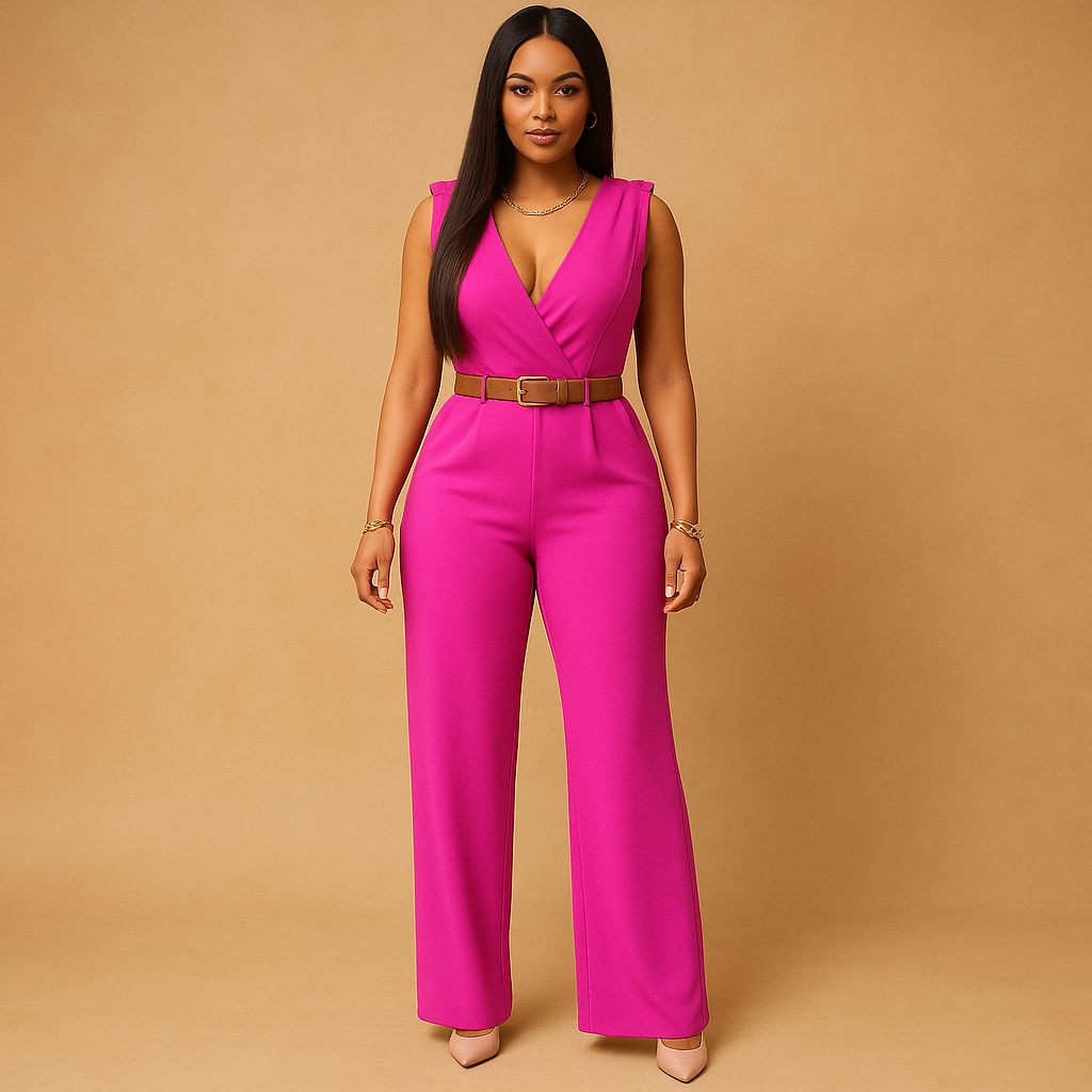 Elegant deep V-neck jumpsuit for women | Maureen