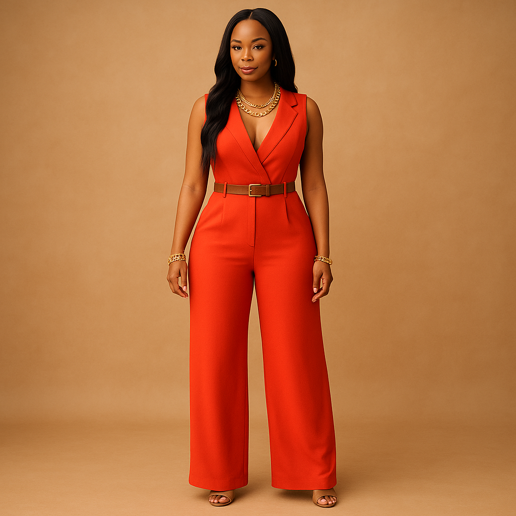 Elegant deep V-neck jumpsuit for women | Maureen