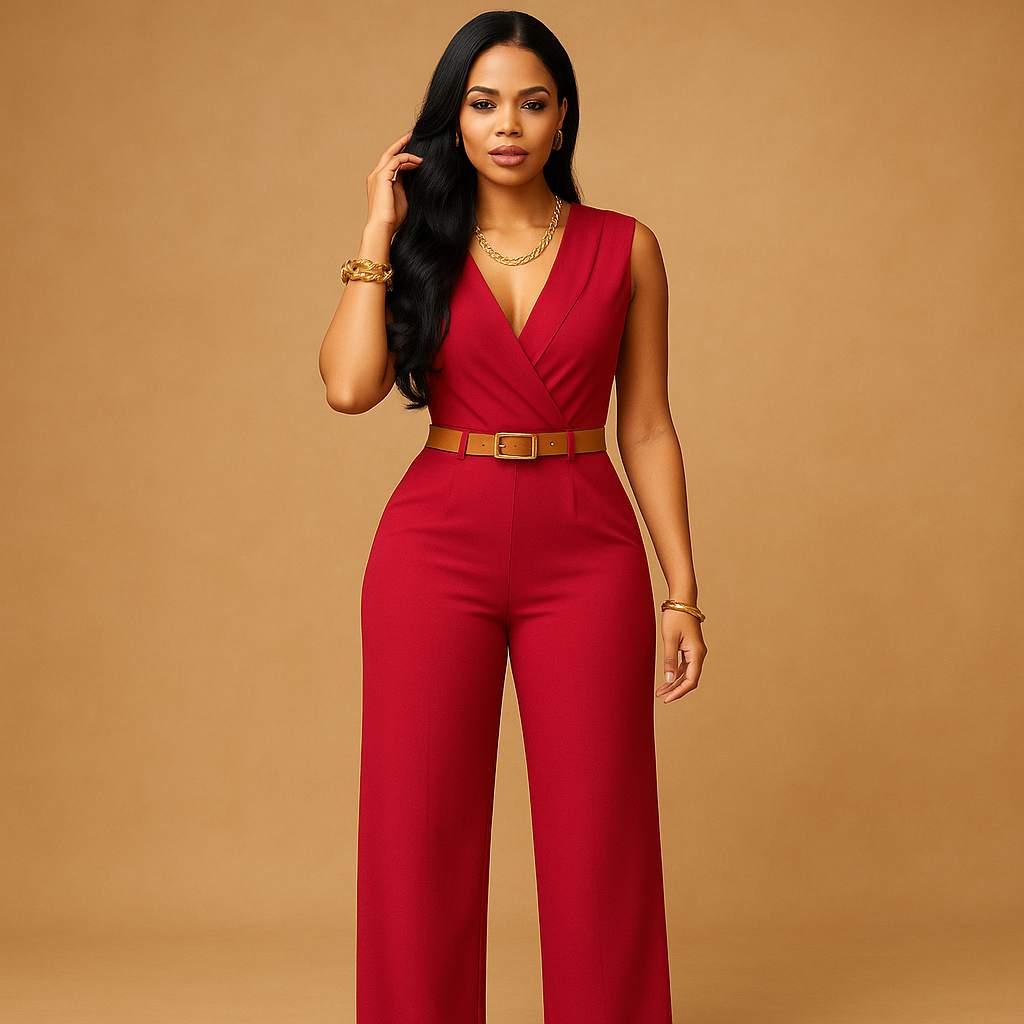 Elegant deep V-neck jumpsuit for women | Maureen