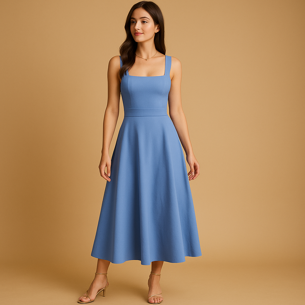 Elegant square neck midi dress for women | Felicity