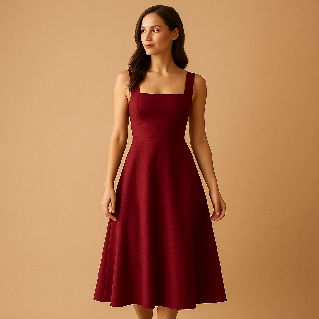Elegant square neck midi dress for women | Felicity