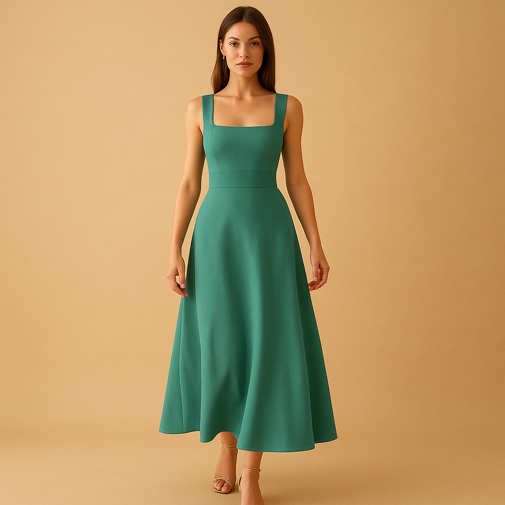 Elegant square neck midi dress for women | Felicity