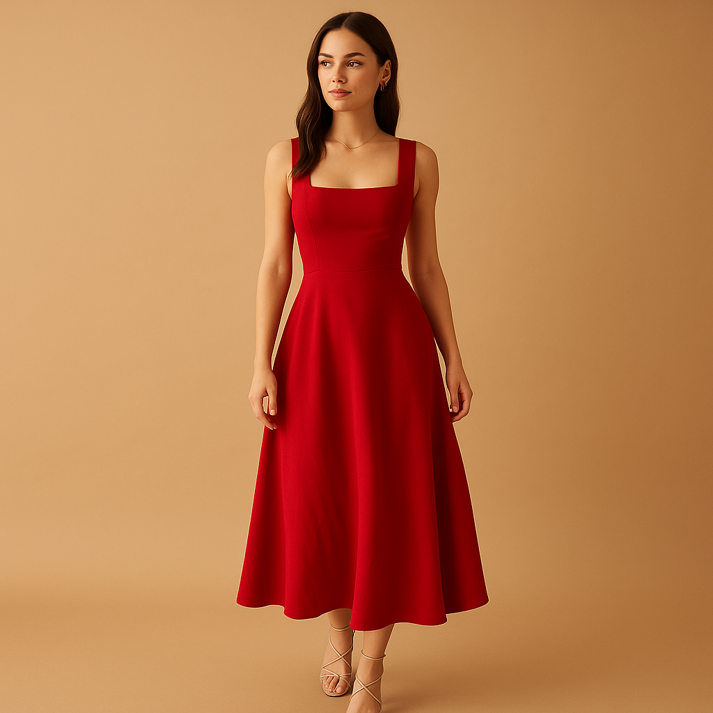 Elegant square neck midi dress for women | Felicity