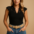 Embroidered V-neck top for women | Stella