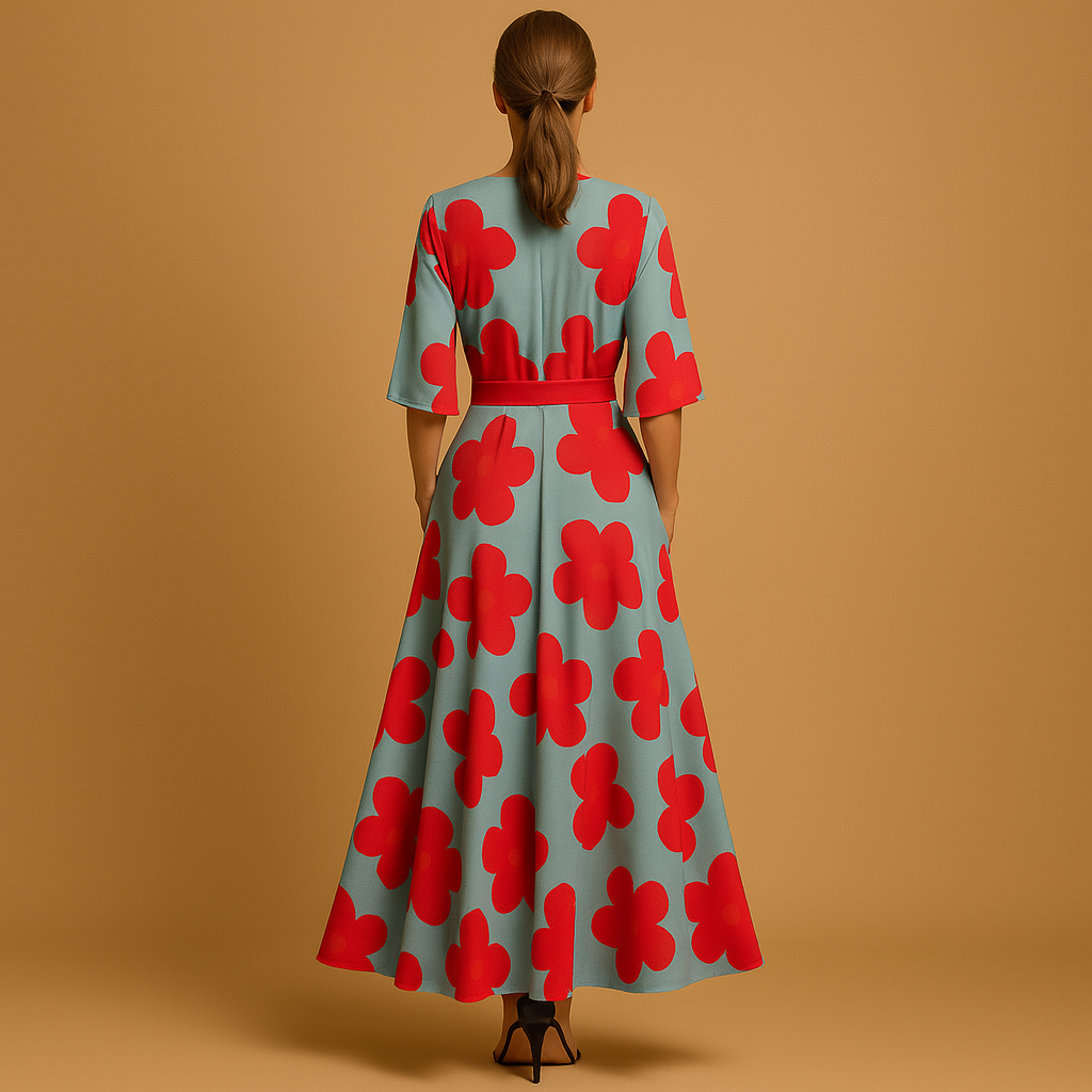 Floral maxi dress with V-neck for women | Aria