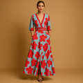 Floral maxi dress with V-neck for women | Aria