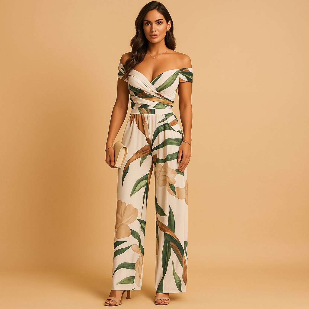 Floral off-shoulder jumpsuit for women | Isla