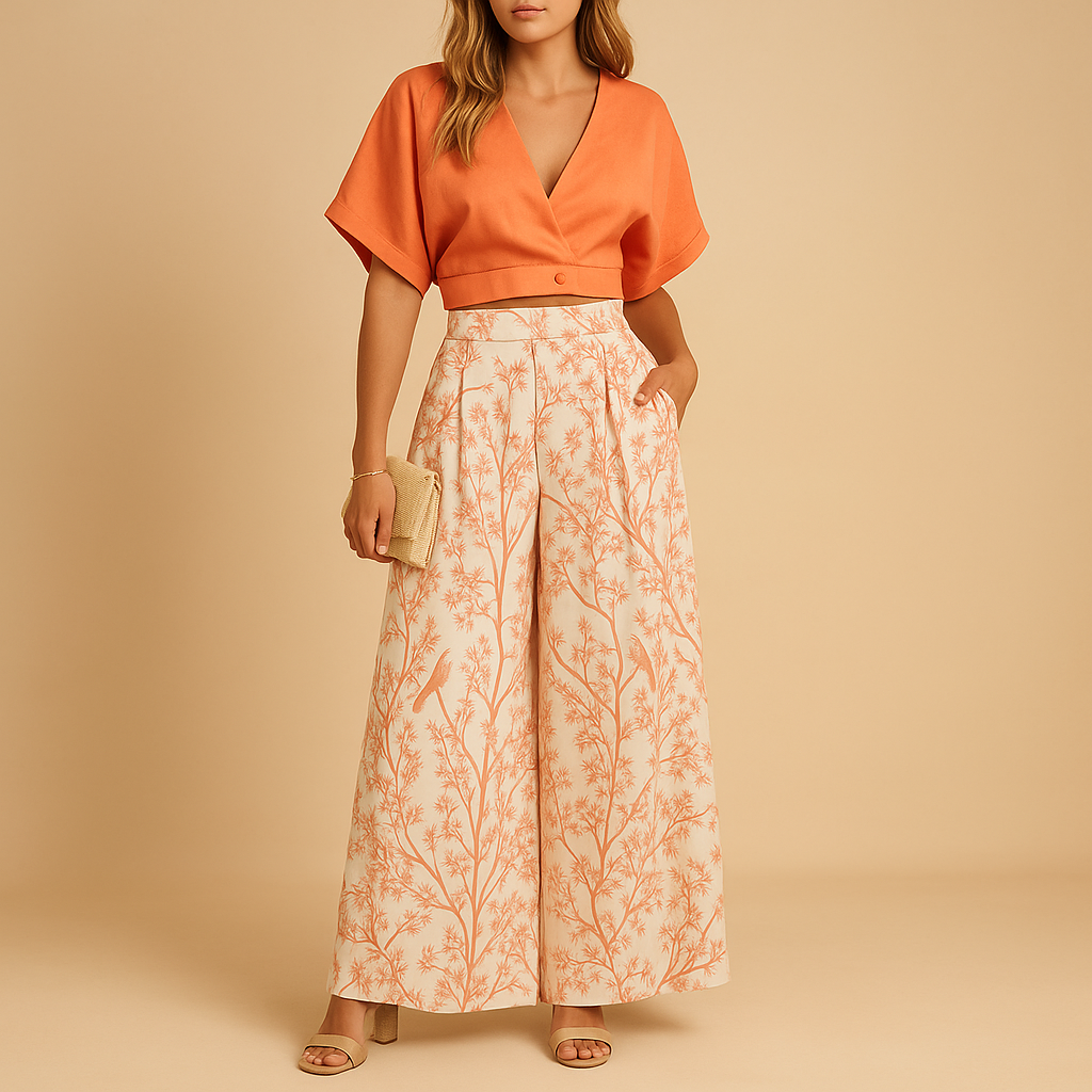 Floral two-piece wide-leg summer set for women | Layla