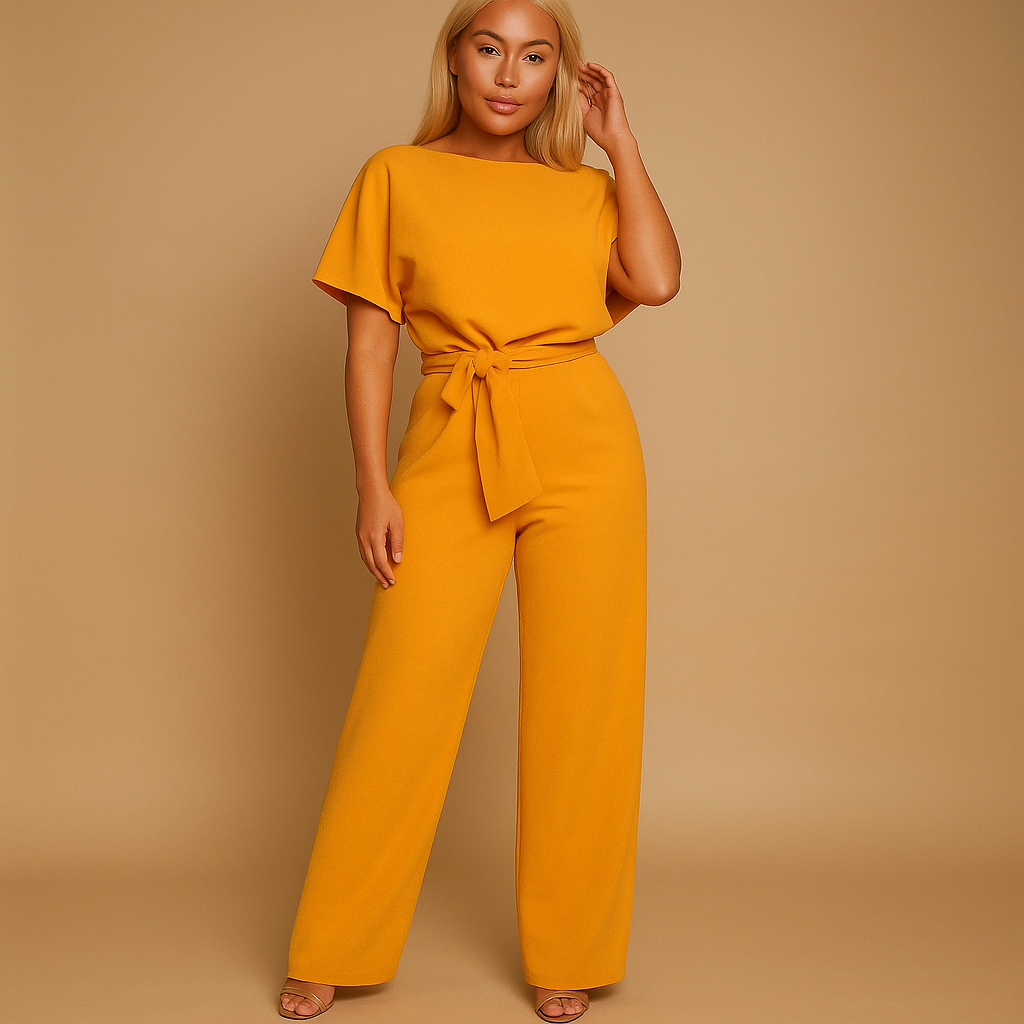 High-waisted jumpsuit with lace-up detail for women | Clarissa