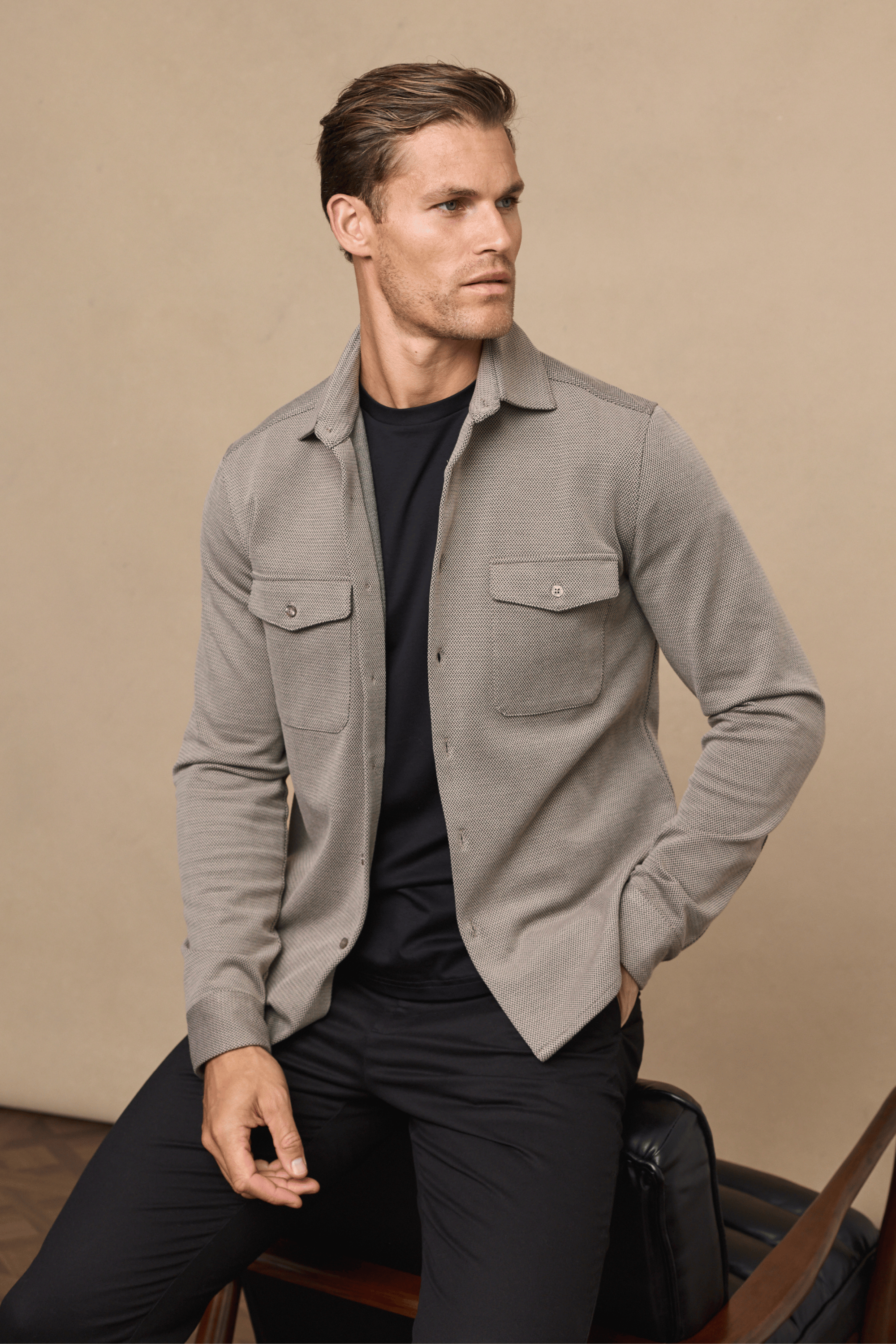 Jacques Textured Overshirt - Beige/Brown