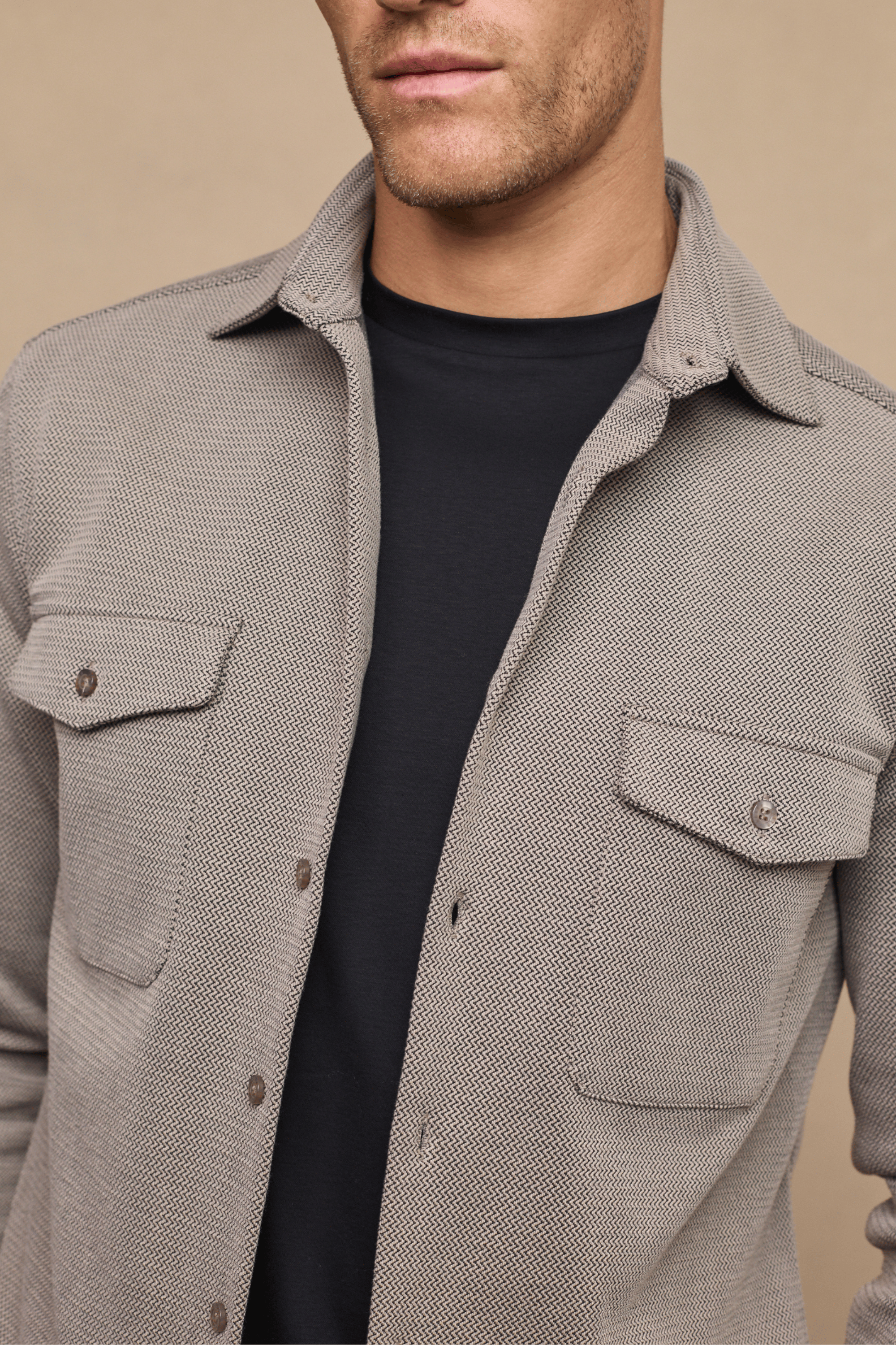 Jacques Textured Overshirt - Beige/Brown