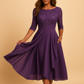 Lace top midi dress with asymmetrical skirt for women | Serena