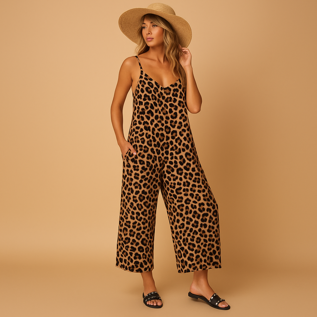 Leopard print halter jumpsuit for women | Harper