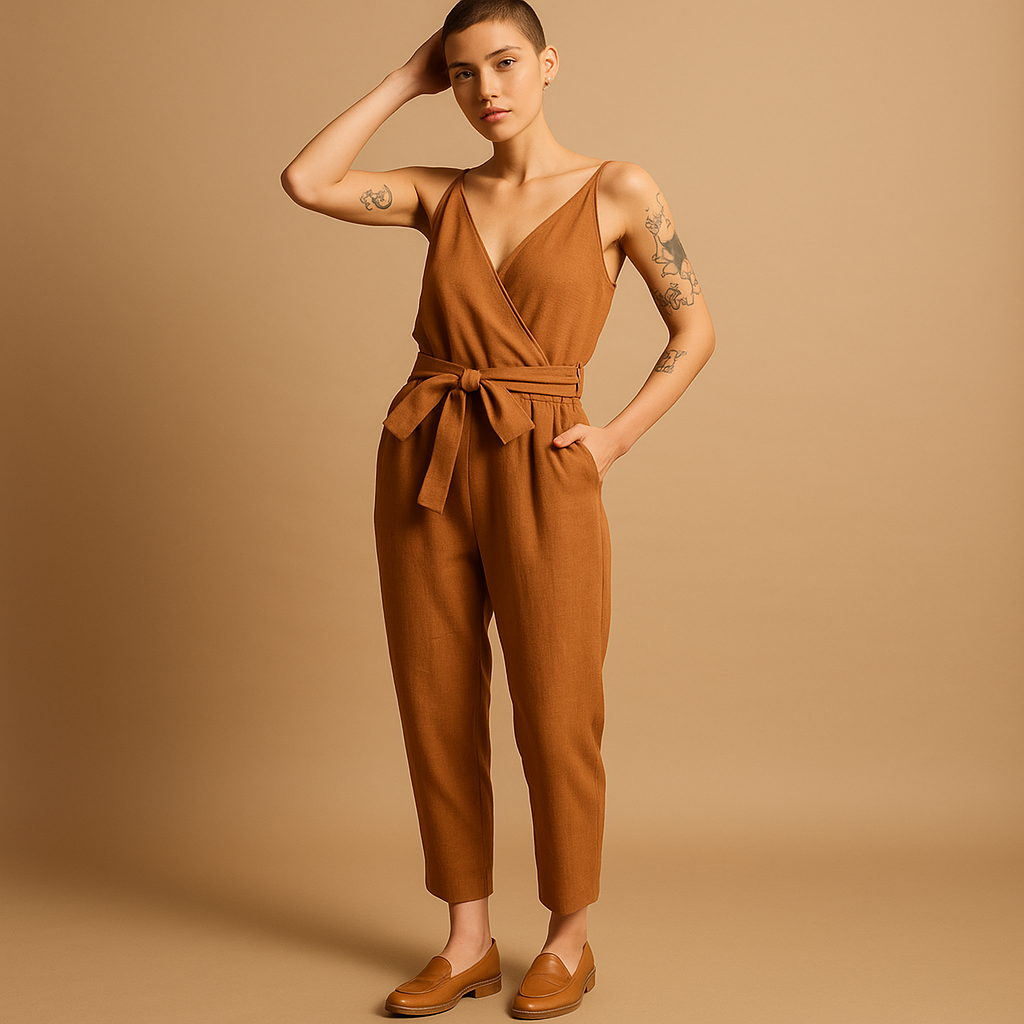 Loose V-neck jumpsuit for women | Hazel