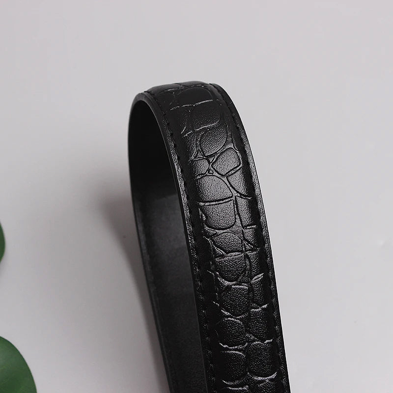 Luxury Croc-Texture Leather Belt with Gold Bamboo Buckle