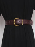Luxury Croc-Texture Leather Belt with Gold Bamboo Buckle
