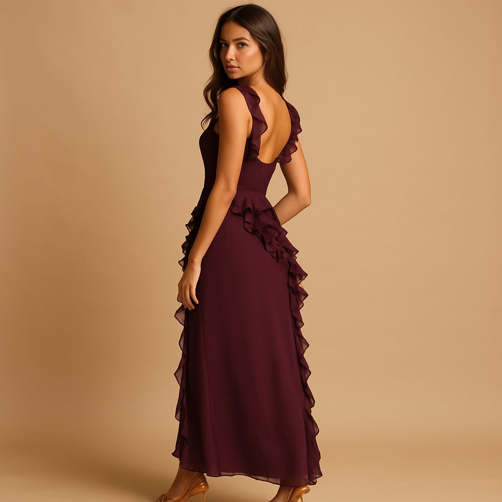 Maxi dress with adjustable straps and ruffles for women | Isabella