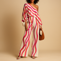 Off-shoulder blouse and wide-leg pants summer set for women | Liana