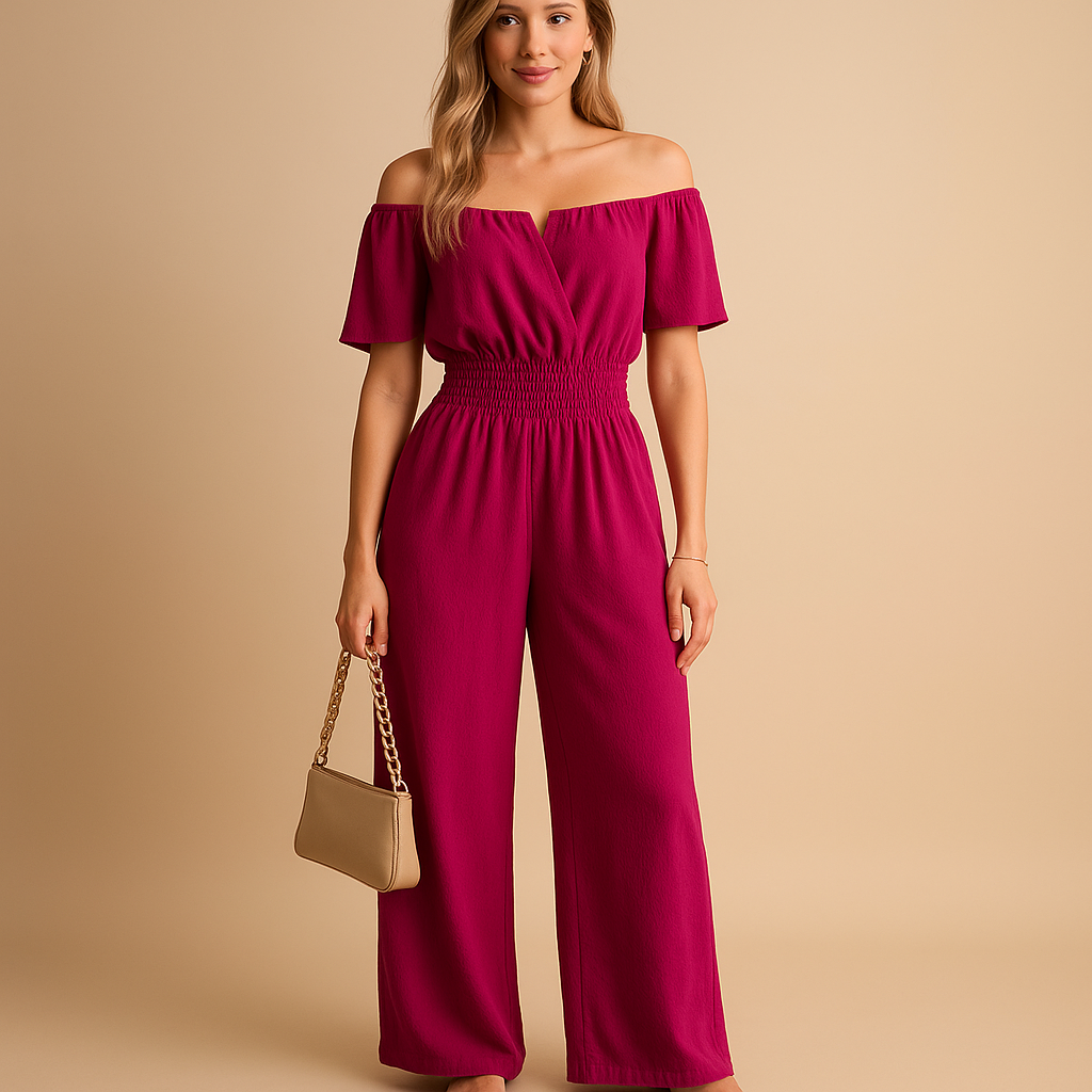 Off-shoulder pleated jumpsuit for women | Clara