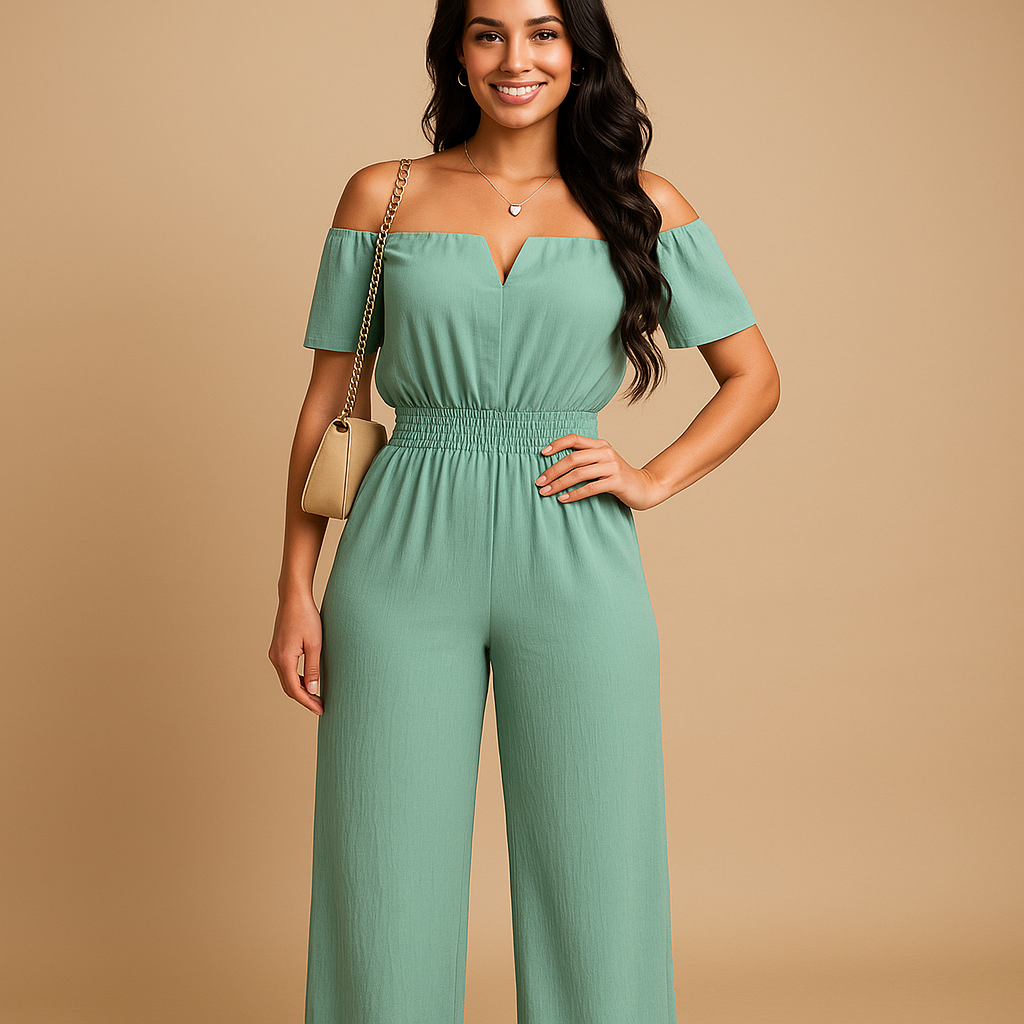 Off-shoulder pleated jumpsuit for women | Clara