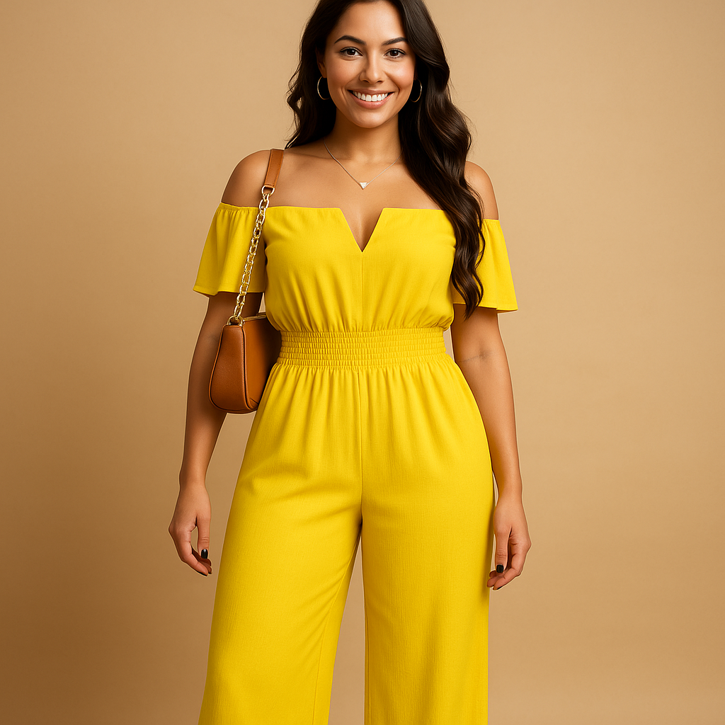 Off-shoulder pleated jumpsuit for women | Clara