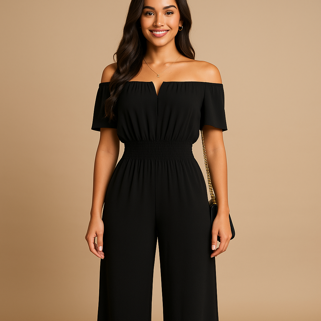 Off-shoulder pleated jumpsuit for women | Clara