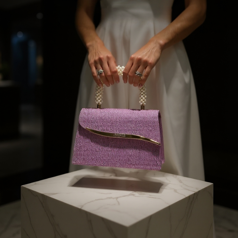Pearl Handle Evening Clutch – Shimmer Textured Formal Occasion Bag
