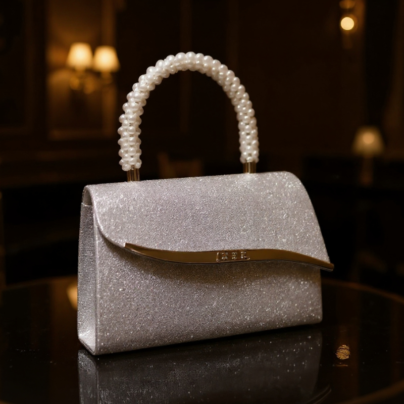 Pearl Handle Evening Clutch – Shimmer Textured Formal Occasion Bag