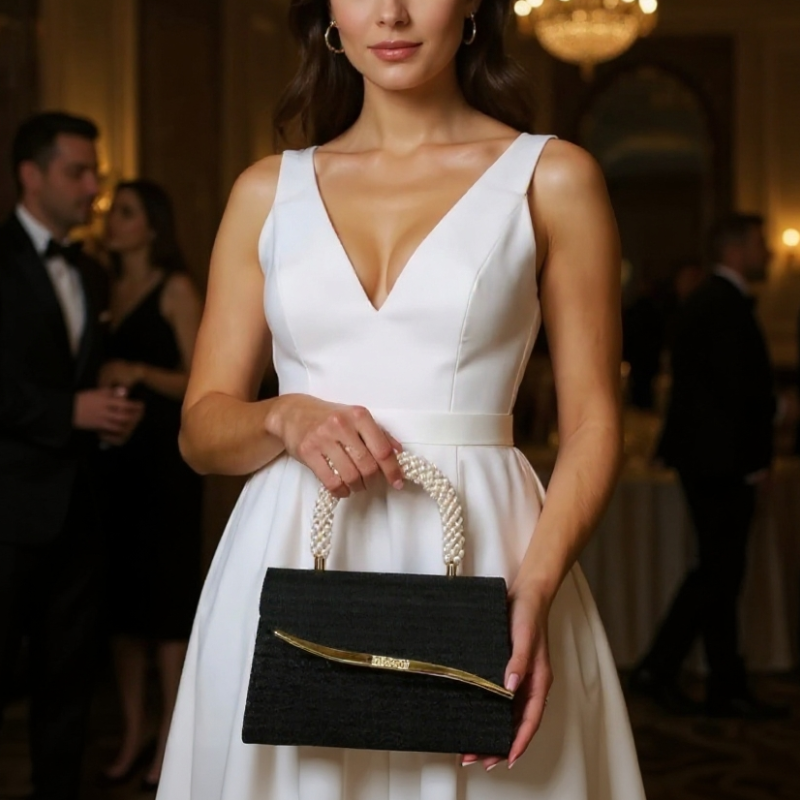 Pearl Handle Evening Clutch – Shimmer Textured Formal Occasion Bag
