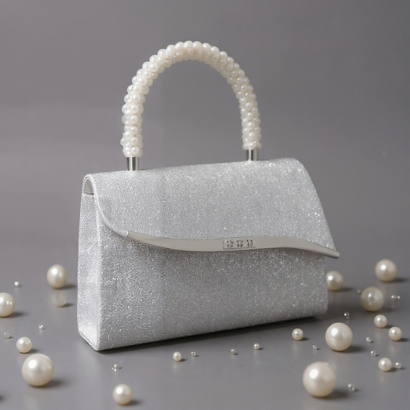 Pearl Handle Evening Clutch – Shimmer Textured Formal Occasion Bag