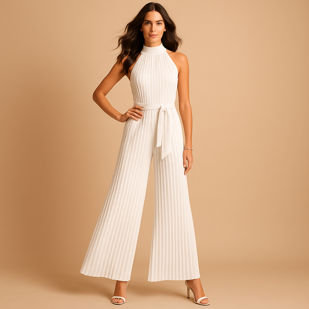 Pleated high-neck jumpsuit for women | Sienna