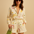 Printed loungewear shirt and shorts set for women | Violet