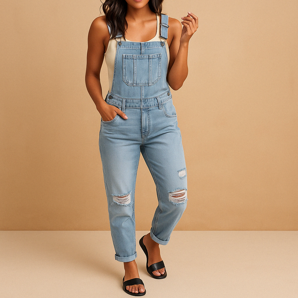 Ripped denim overall for women | Mila