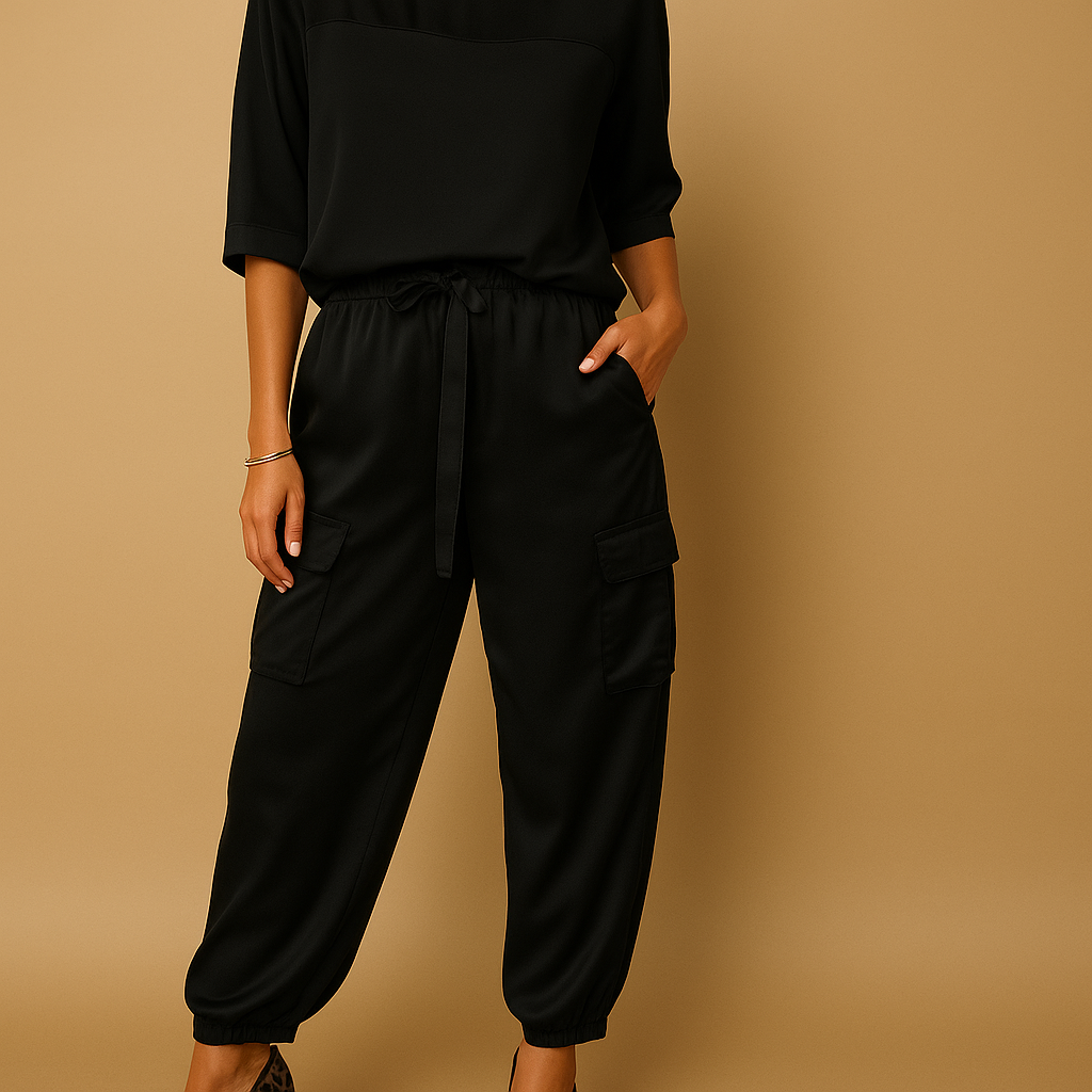 Satin two-piece set with half sleeve top for women | Harper