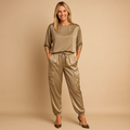 Satin two-piece set with half sleeve top for women | Harper