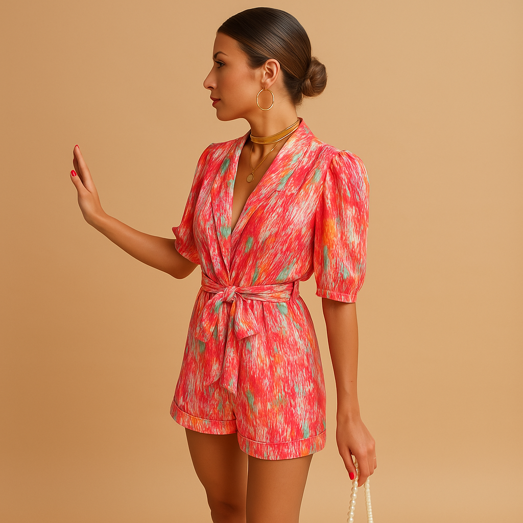Short belted summer jumpsuit for women | Tessa