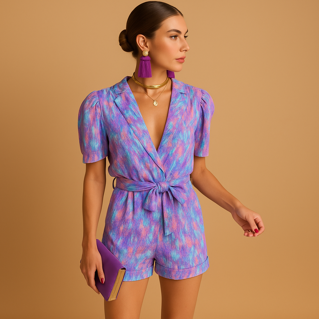 Short belted summer jumpsuit for women | Tessa
