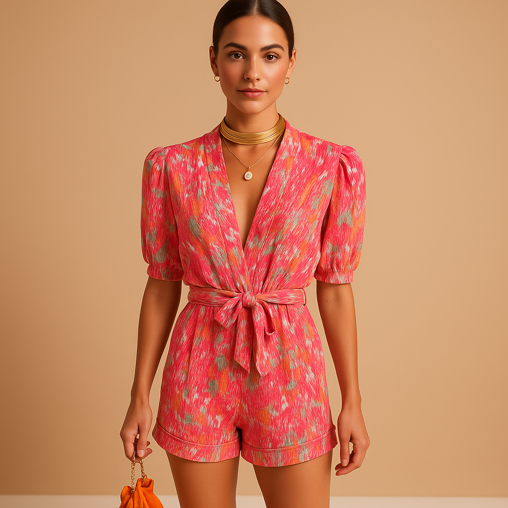 Short belted summer jumpsuit for women | Tessa