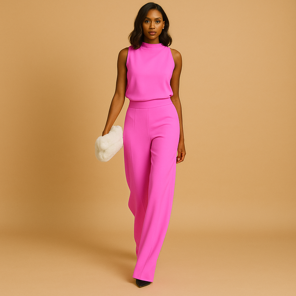 Sleeveless halter jumpsuit with wide legs for women | Leona