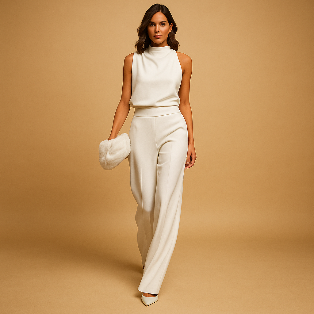 Sleeveless halter jumpsuit with wide legs for women | Leona