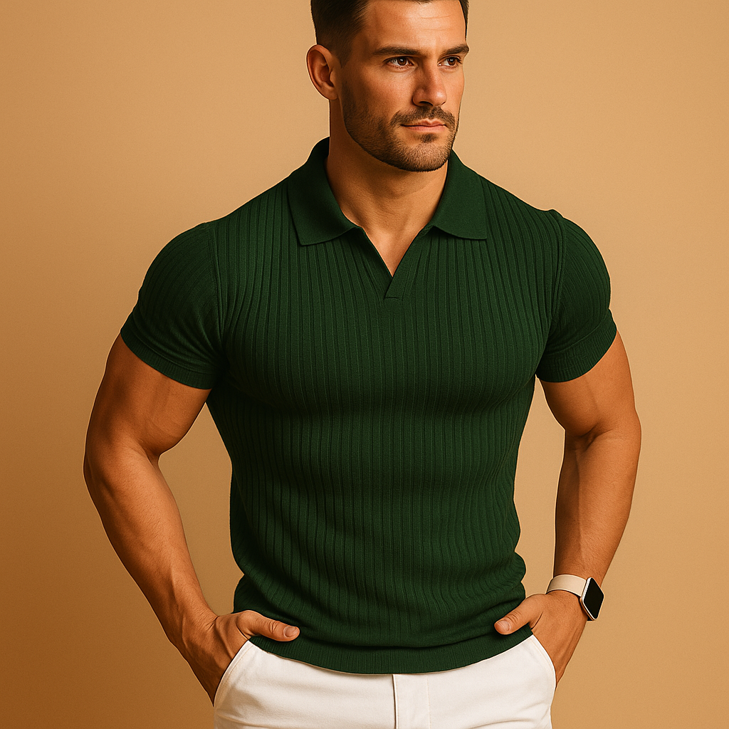 Slim fit polo shirt for men with V-neck collar | Ethan