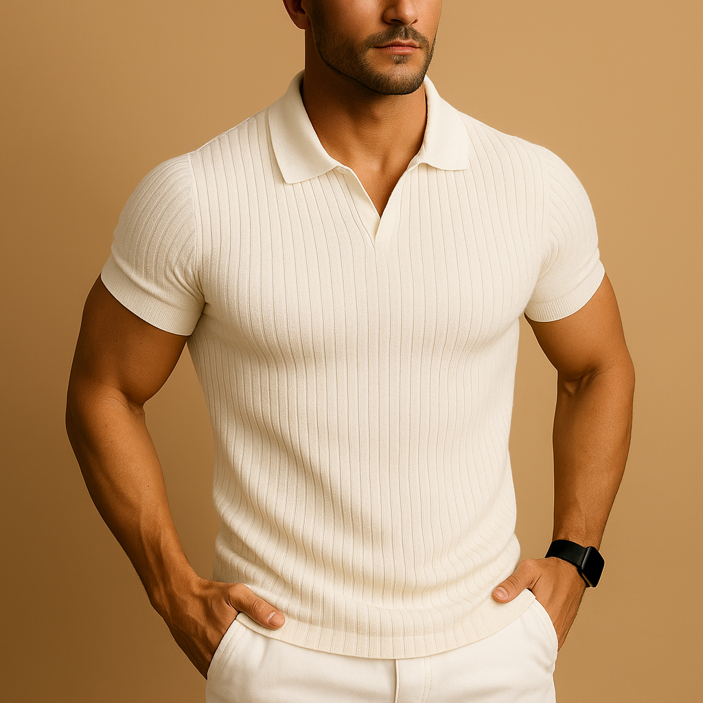 Slim fit polo shirt for men with V-neck collar | Ethan