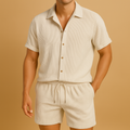 Striped short sleeve shirt and shorts summer set for men | Mason