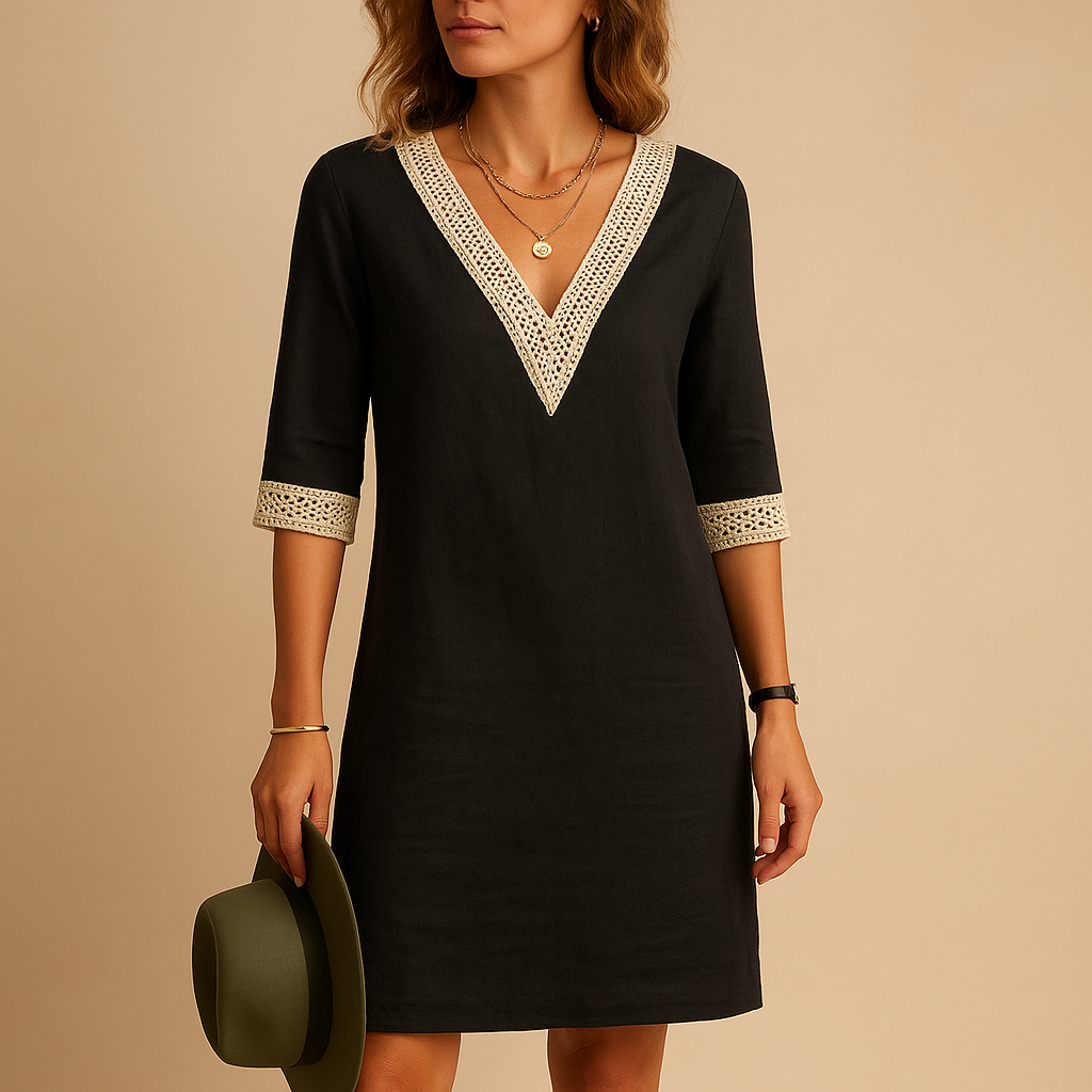 Summer V-neck dress with lace for women | Helena