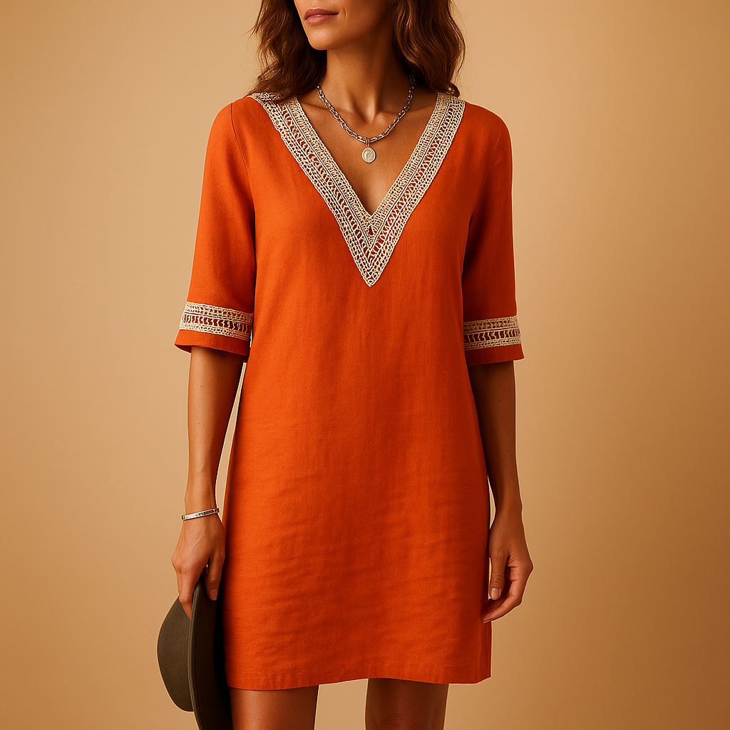 Summer V-neck dress with lace for women | Helena